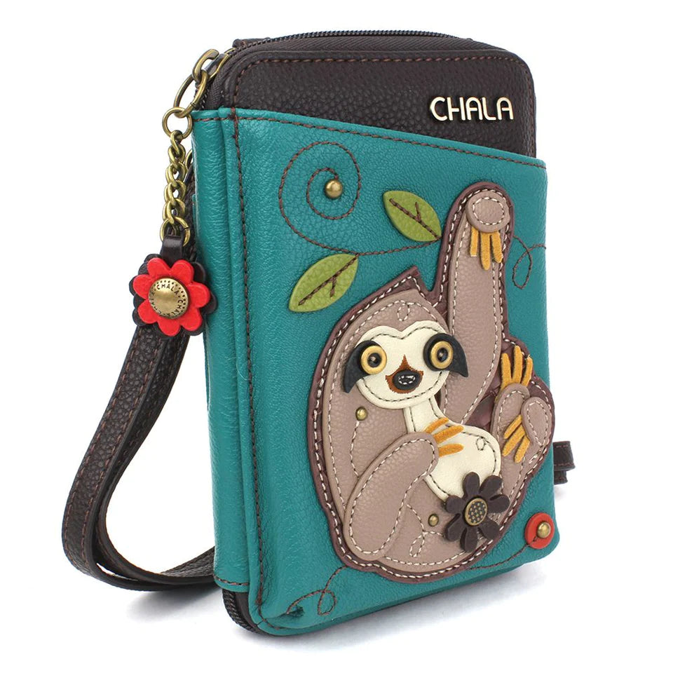 CHALA Crossbody Cell Phone Case/Wallet - Sloth - Enchanted Memories, Custom Engraving & Unique Gifts