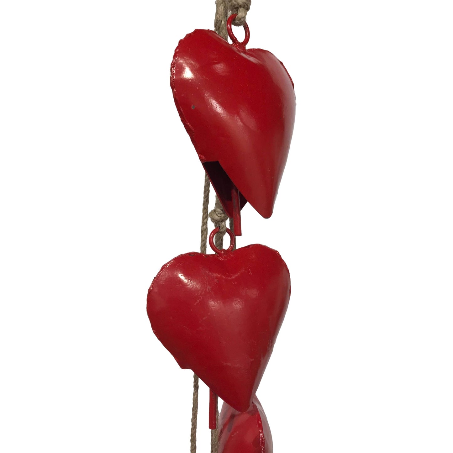 Six Piece Valentine's Heart Bell Chime Pendant on Jute Rope