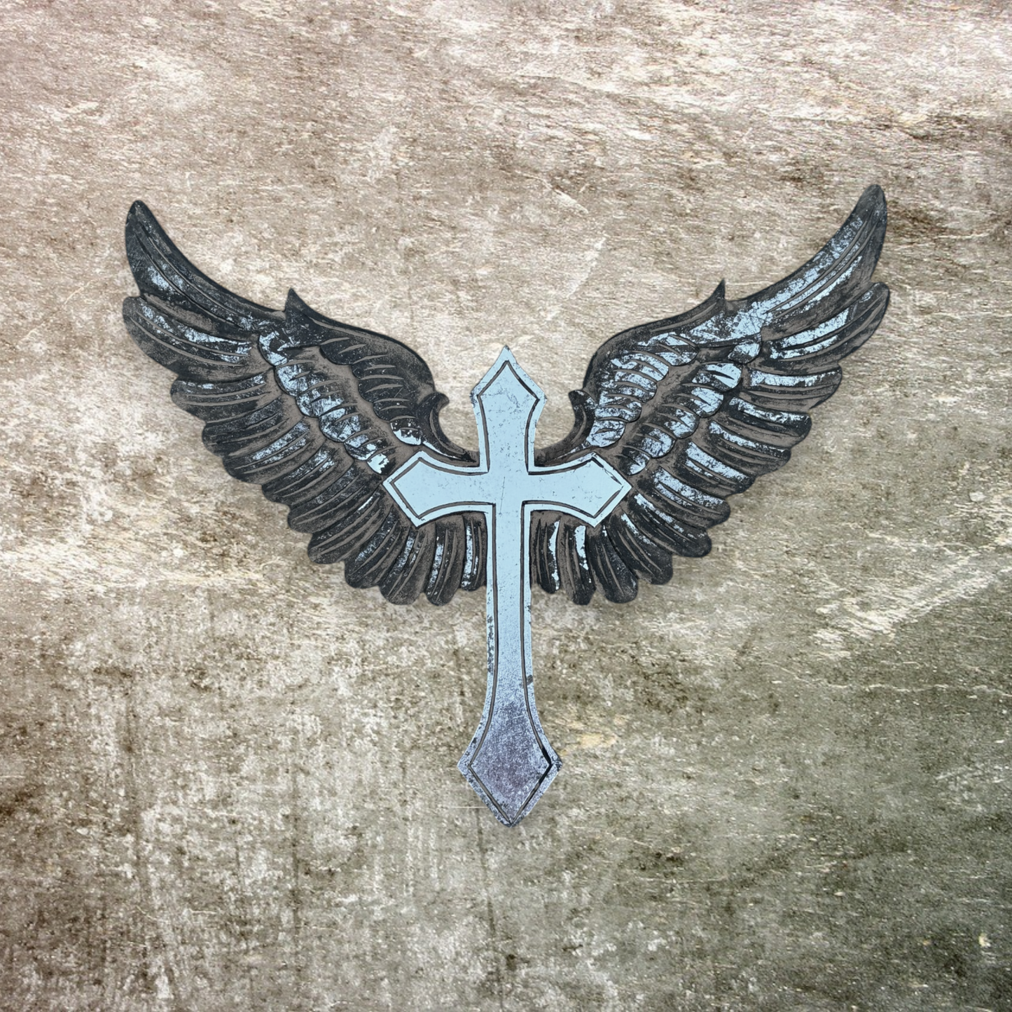 Jophiel Carved Wood Cross with Angel Wings Wall Decor