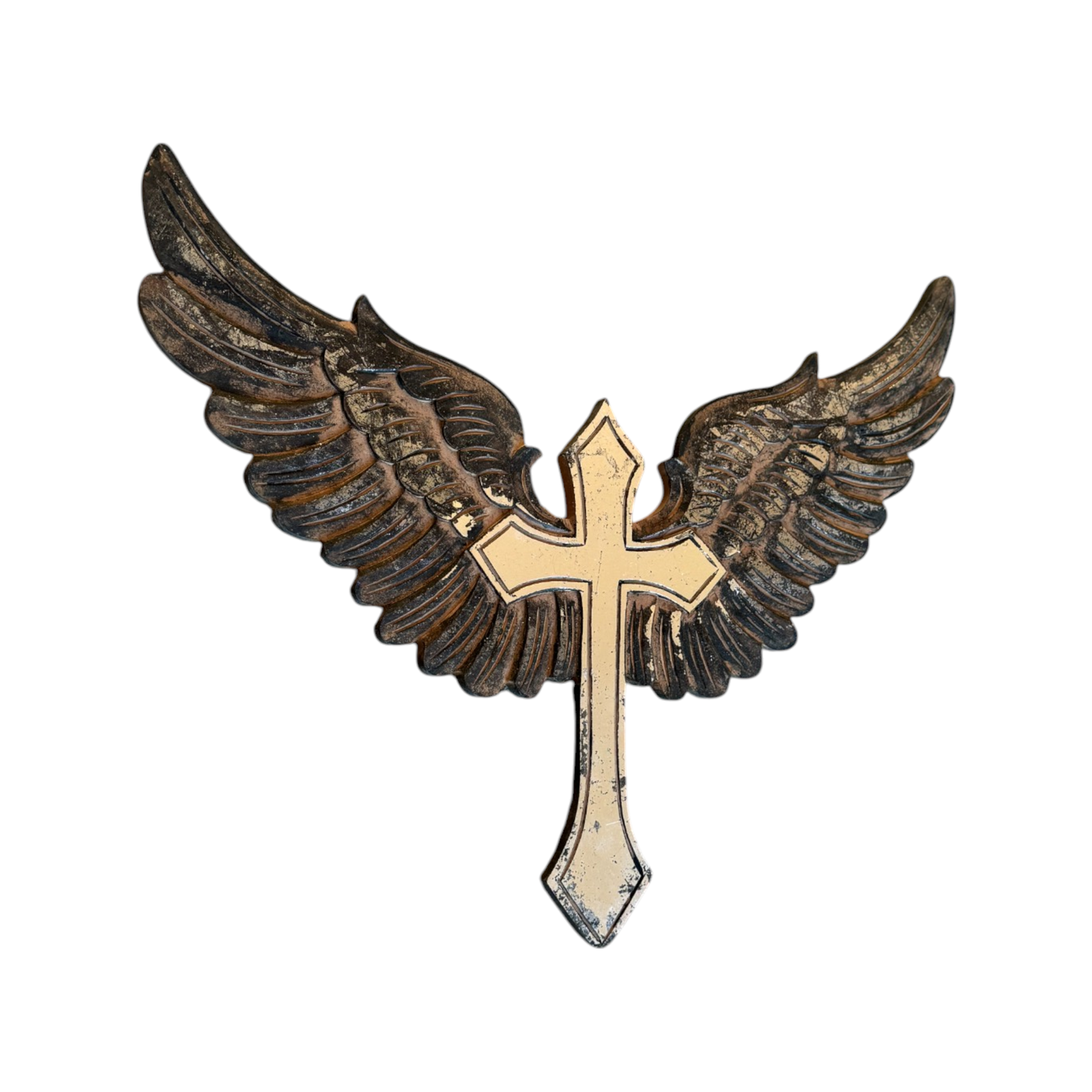 Jophiel Carved Wood Cross with Angel Wings Wall Decor