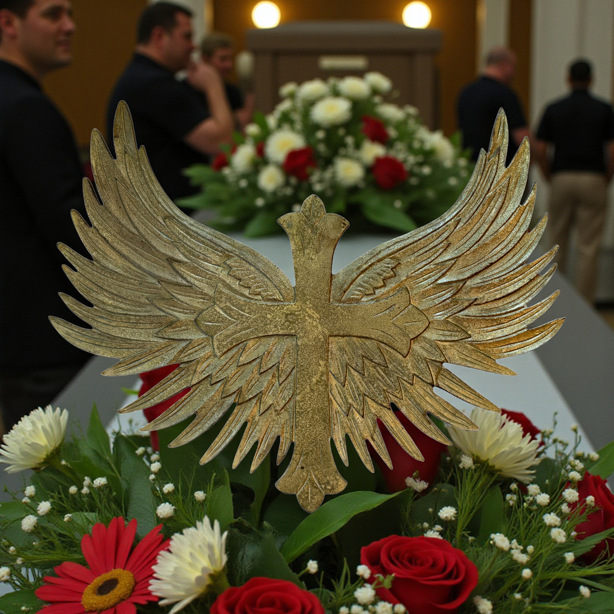Gariel Angel Wings Wall Cross, Antique Gold