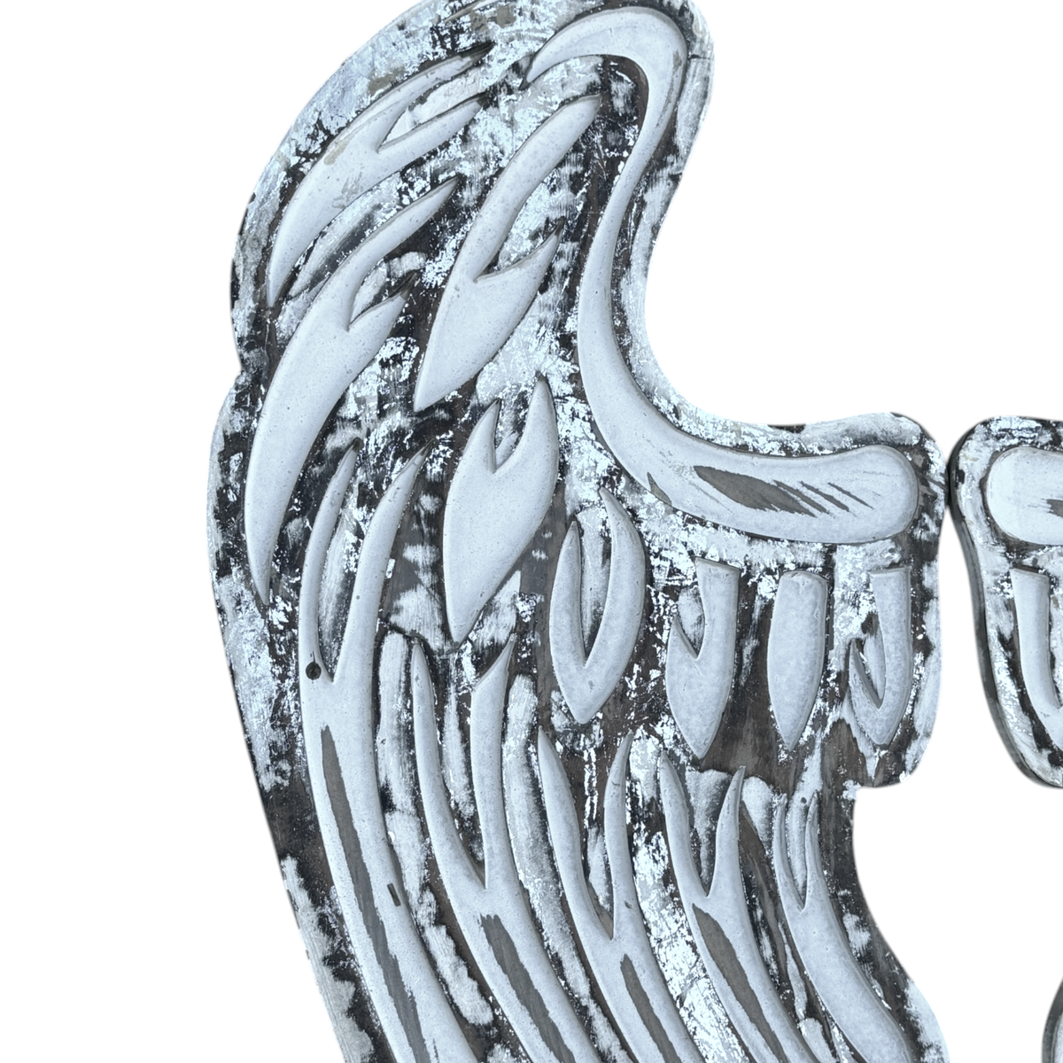 Chamuel Angel Wings-Distressed White Carved Wood Wall Decor