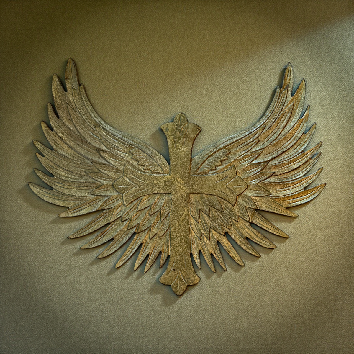 Gariel Angel Wings Wall Cross, Antique Gold