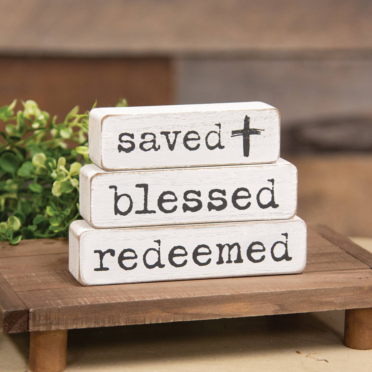 3/Set- Saved Blessed Redeemed Chunky Religious Block