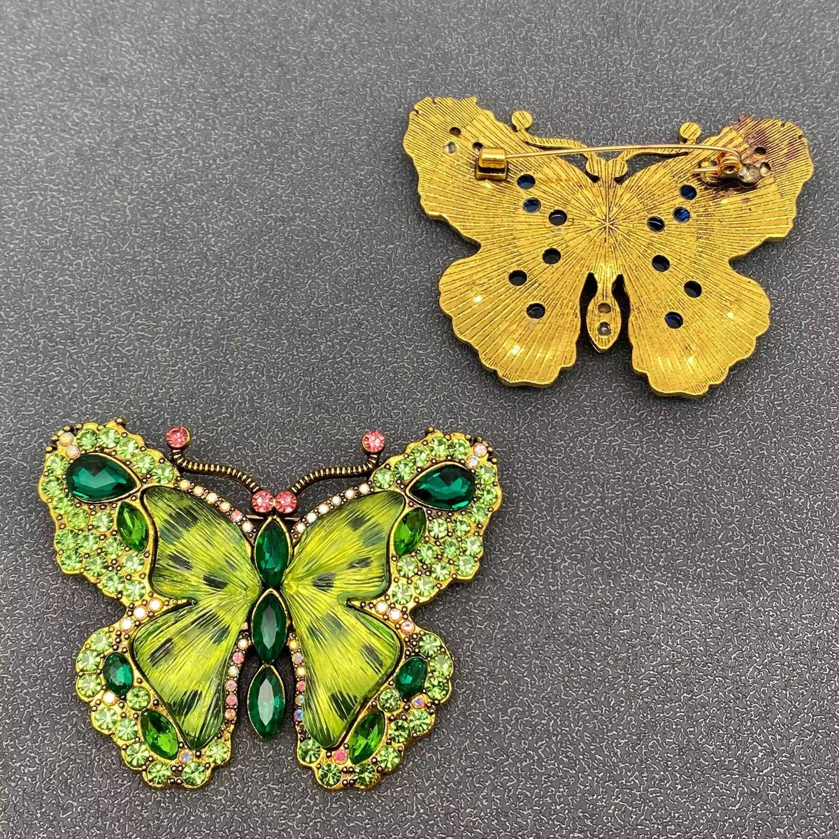 Glass & Rhinestone Large Butterfly Brooch