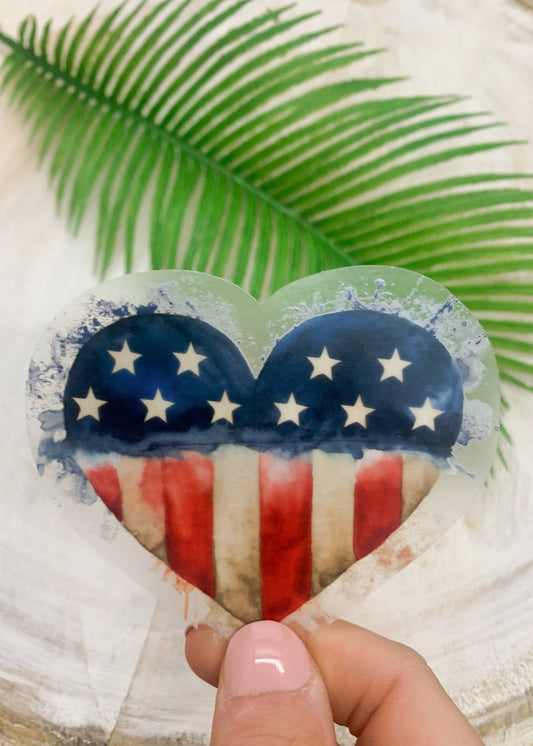 American Flag Heart Clear, Vinyl Sticker, 3x3 in.