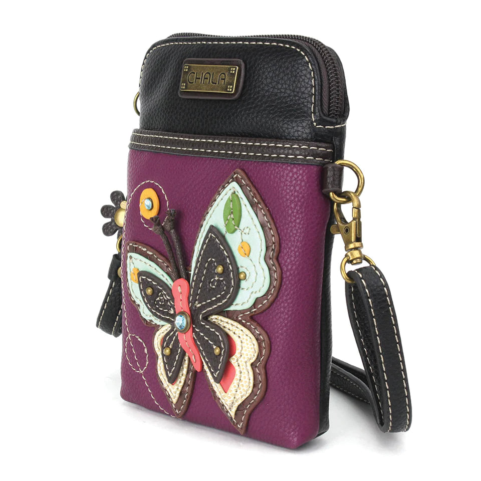 CHALA Crossbody Cell Phone Case - Purple Butterfly - Enchanted Memories, Custom Engraving & Unique Gifts