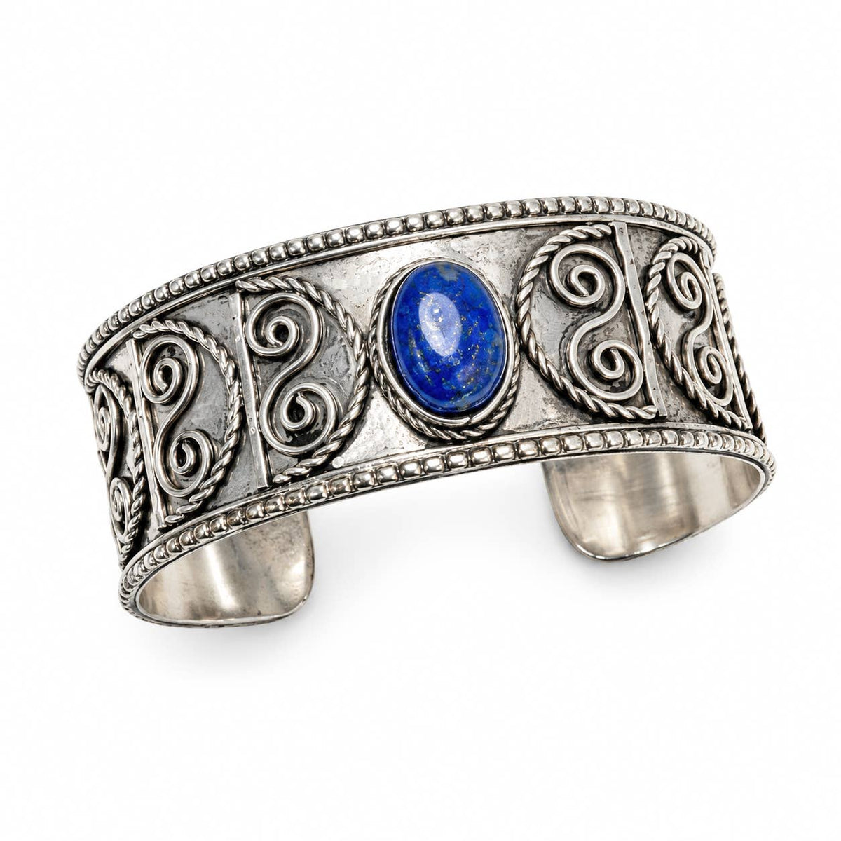 Handcrafted Kashi Antique Silver Cuff with Lapis