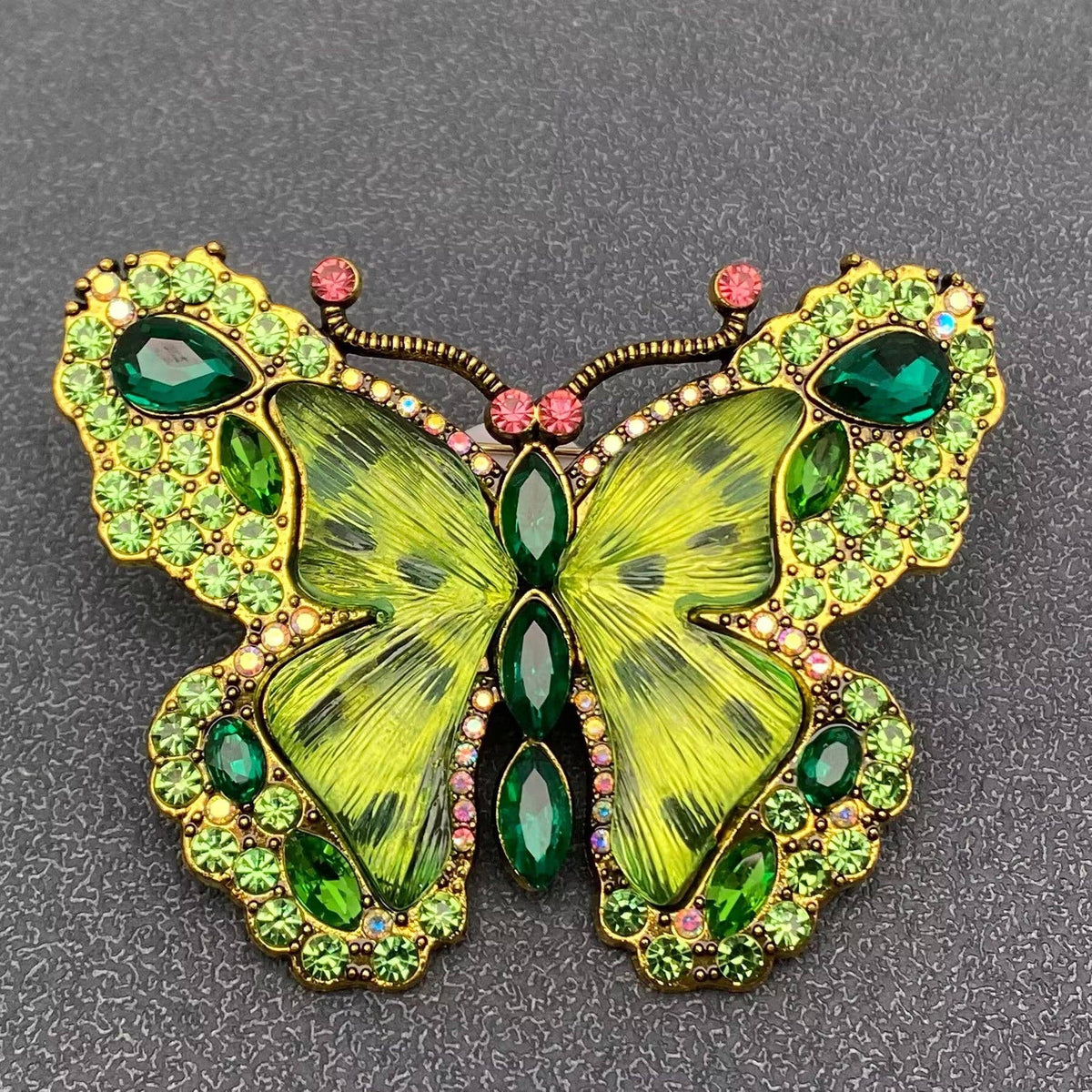 Glass & Rhinestone Large Butterfly Brooch