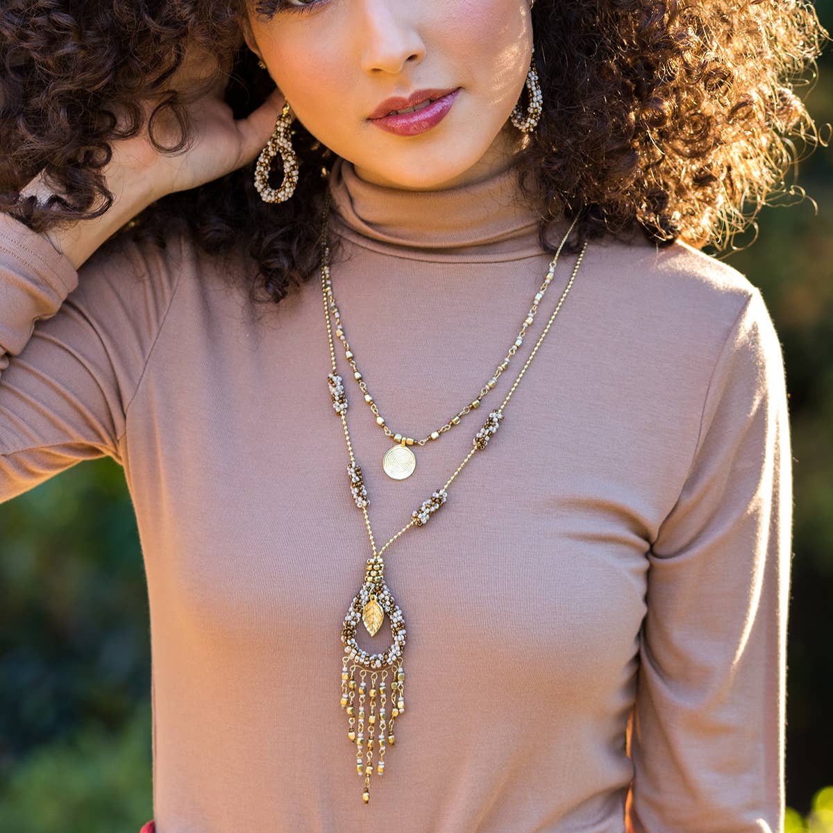 Sachi Coffee & Cream Collection Necklace - Beaded Teardrop