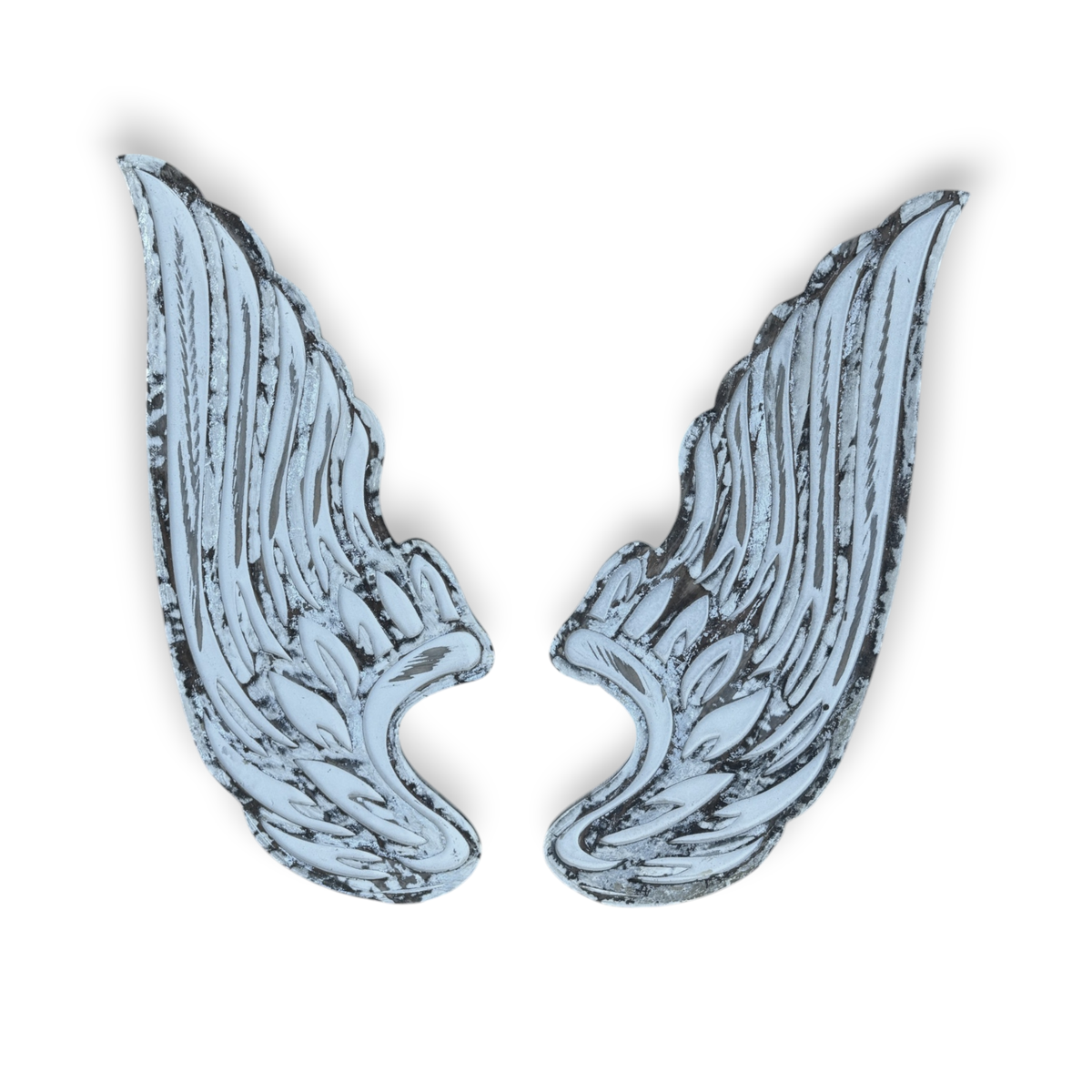Chamuel Angel Wings-Distressed White Carved Wood Wall Decor