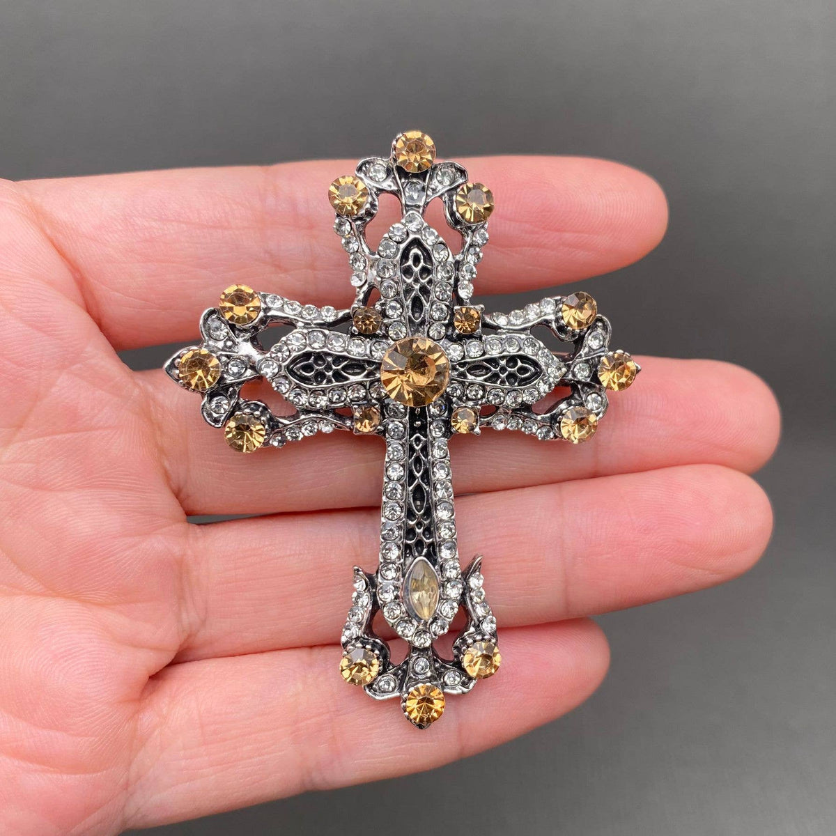 Rhinestone Cross Brooch