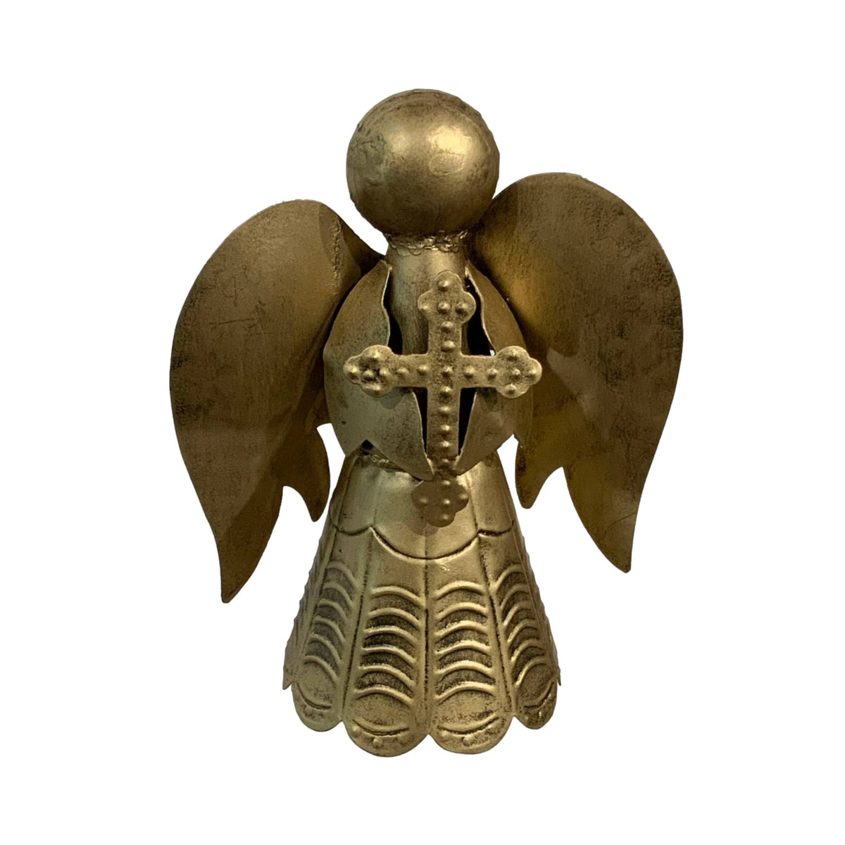 Upcycled Metal Angel with Cross Tabletop Figure
