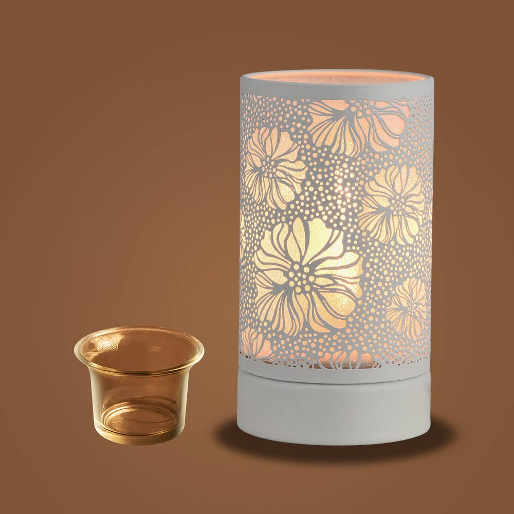 7" Touch lamp/Oil burner/Wax warmer-White Flower