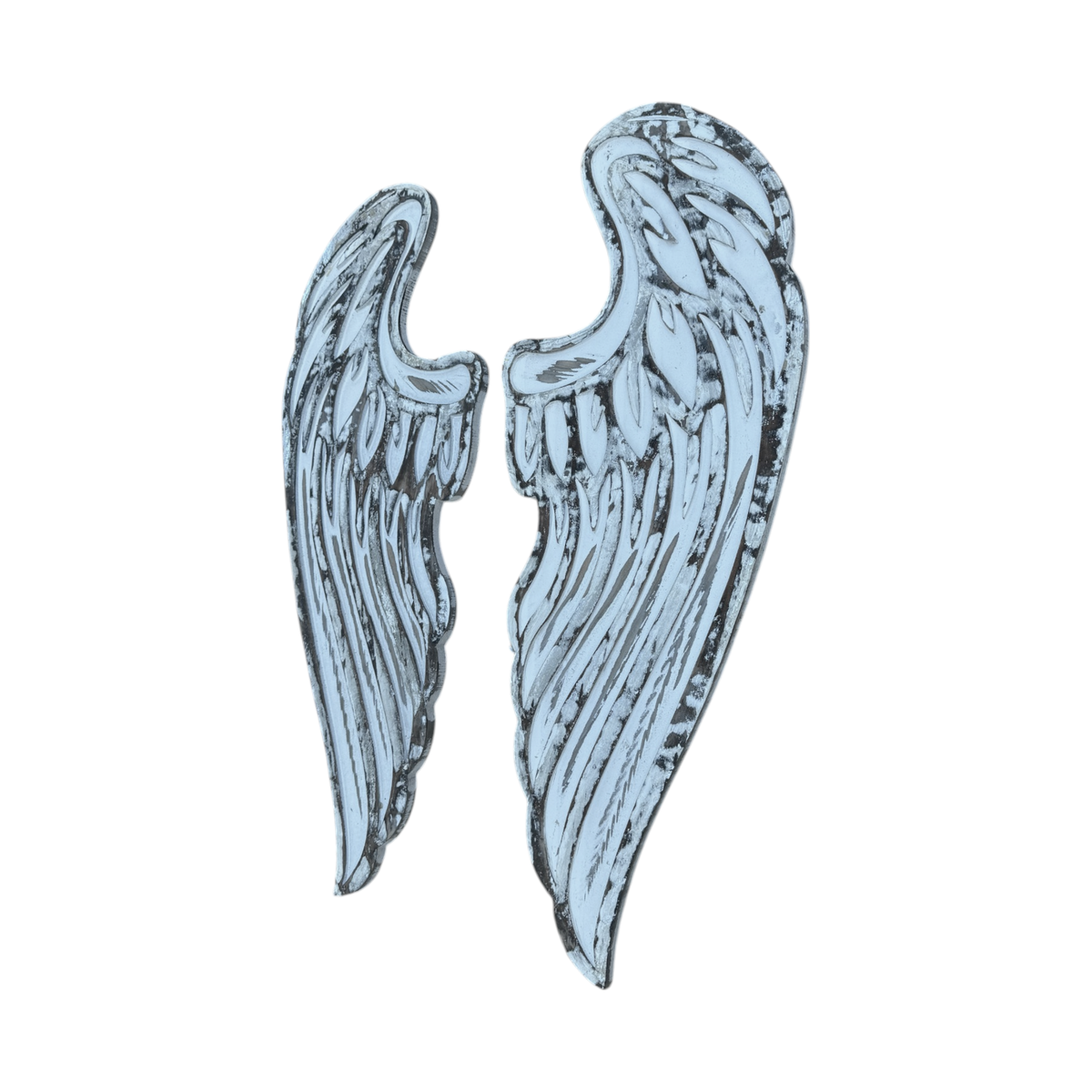 Chamuel Angel Wings-Distressed White Carved Wood Wall Decor