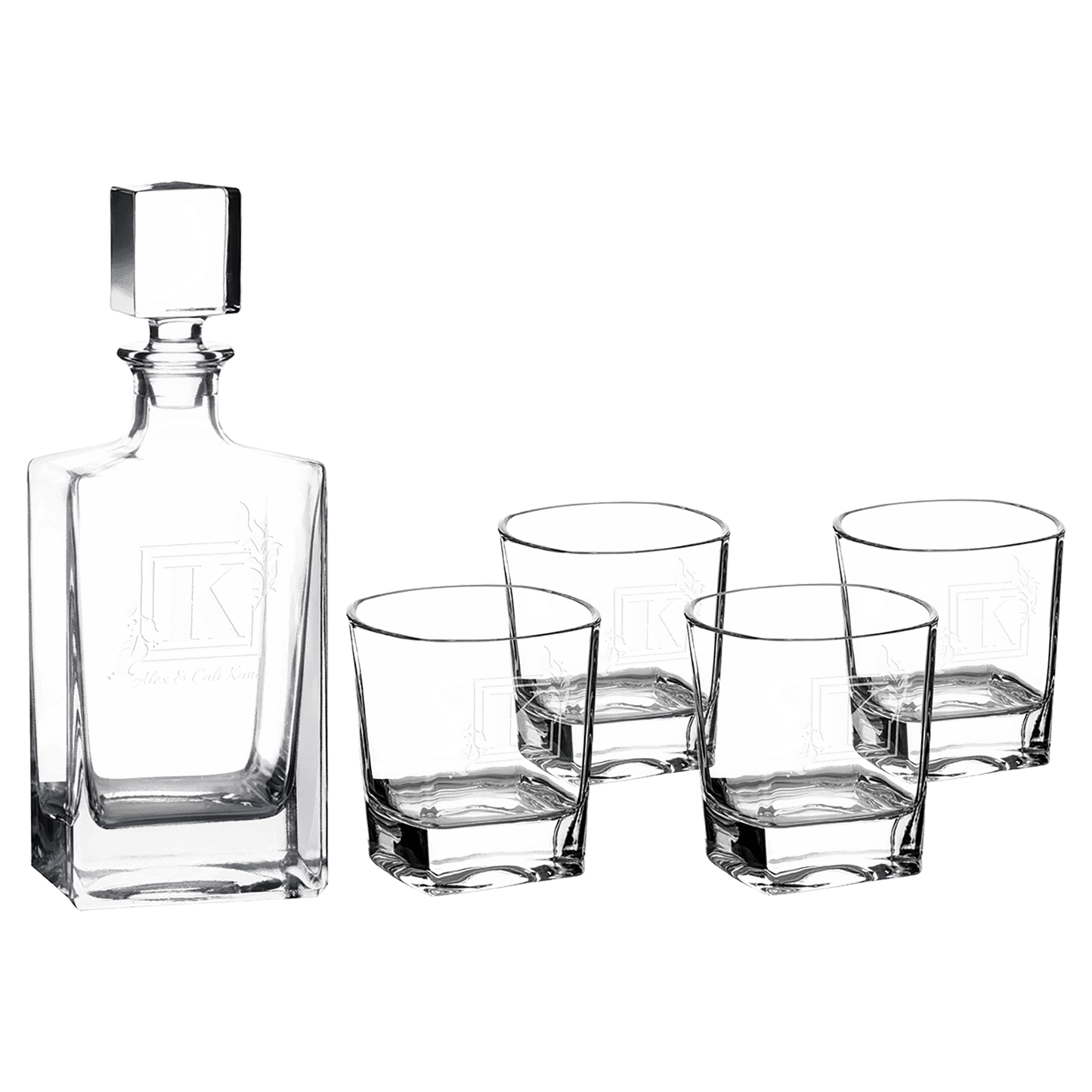 Rectangle Glass Decanter Set with Four DG351S 8 oz. Glasses in a Black Gift Box