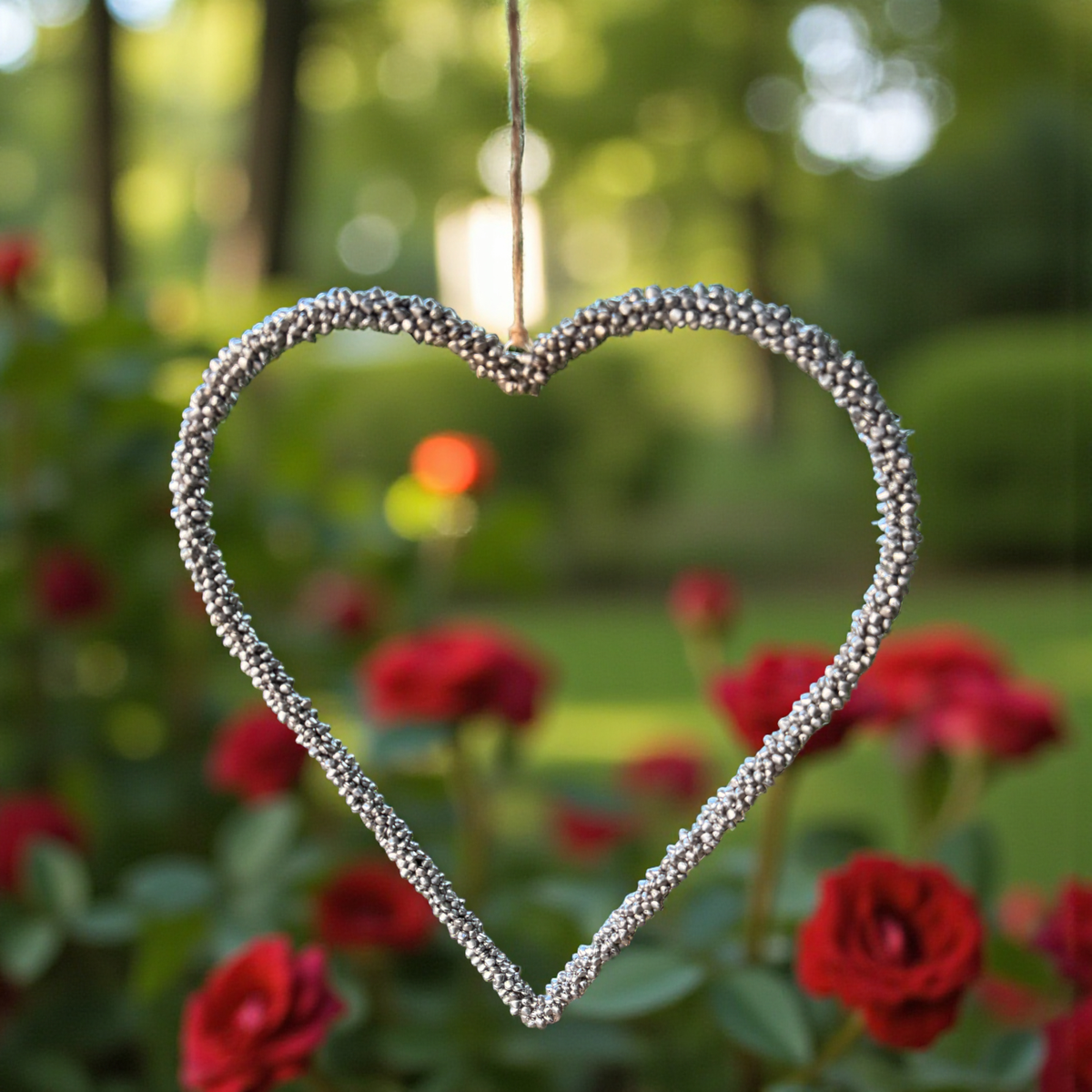 Hanging Jingle Bell Nickel-Plated Heart Wreath-Garden Bell