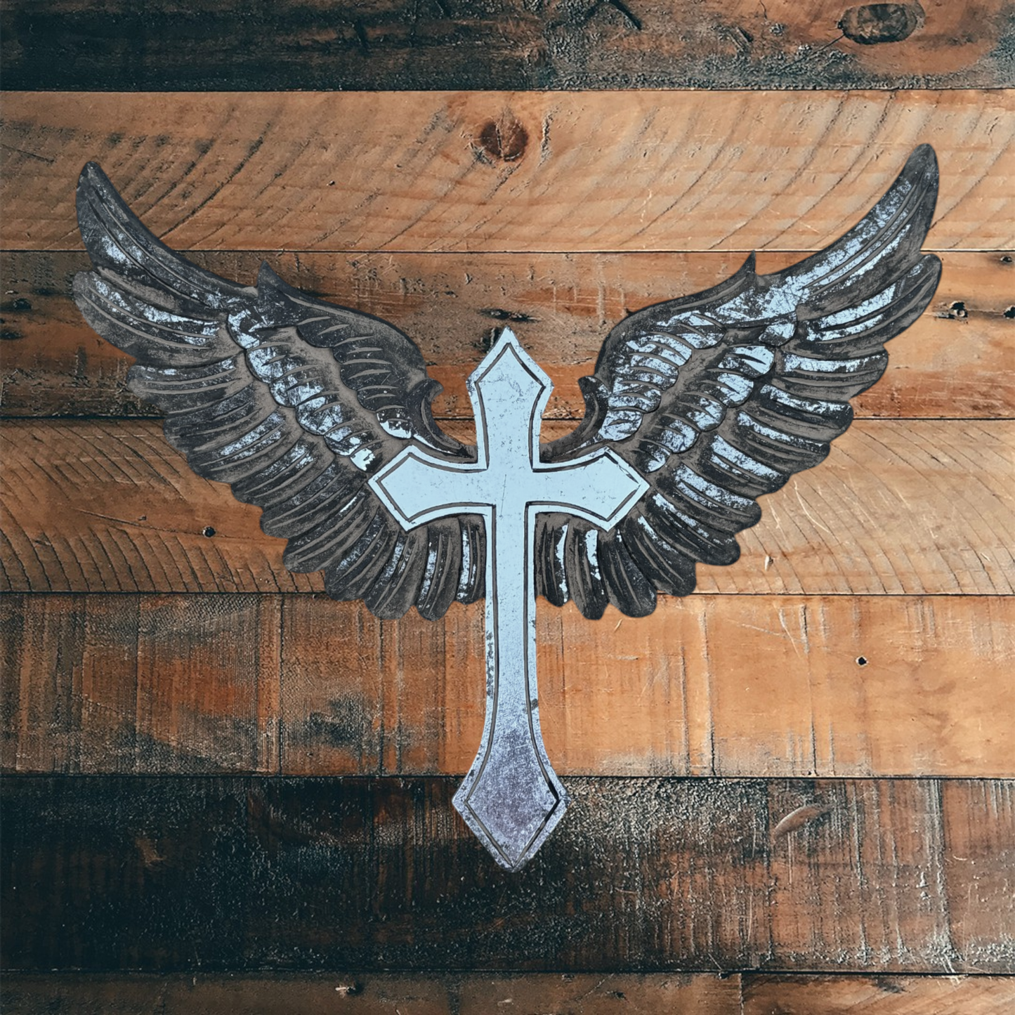 Jophiel Carved Wood Cross with Angel Wings Wall Decor