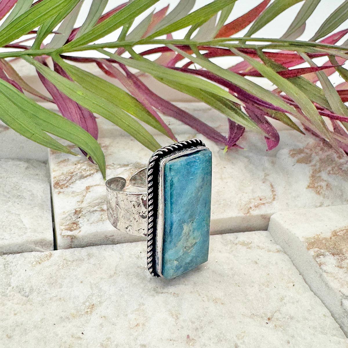 Handcrafted Kashi Semiprecious Stone Ring - Apatite
