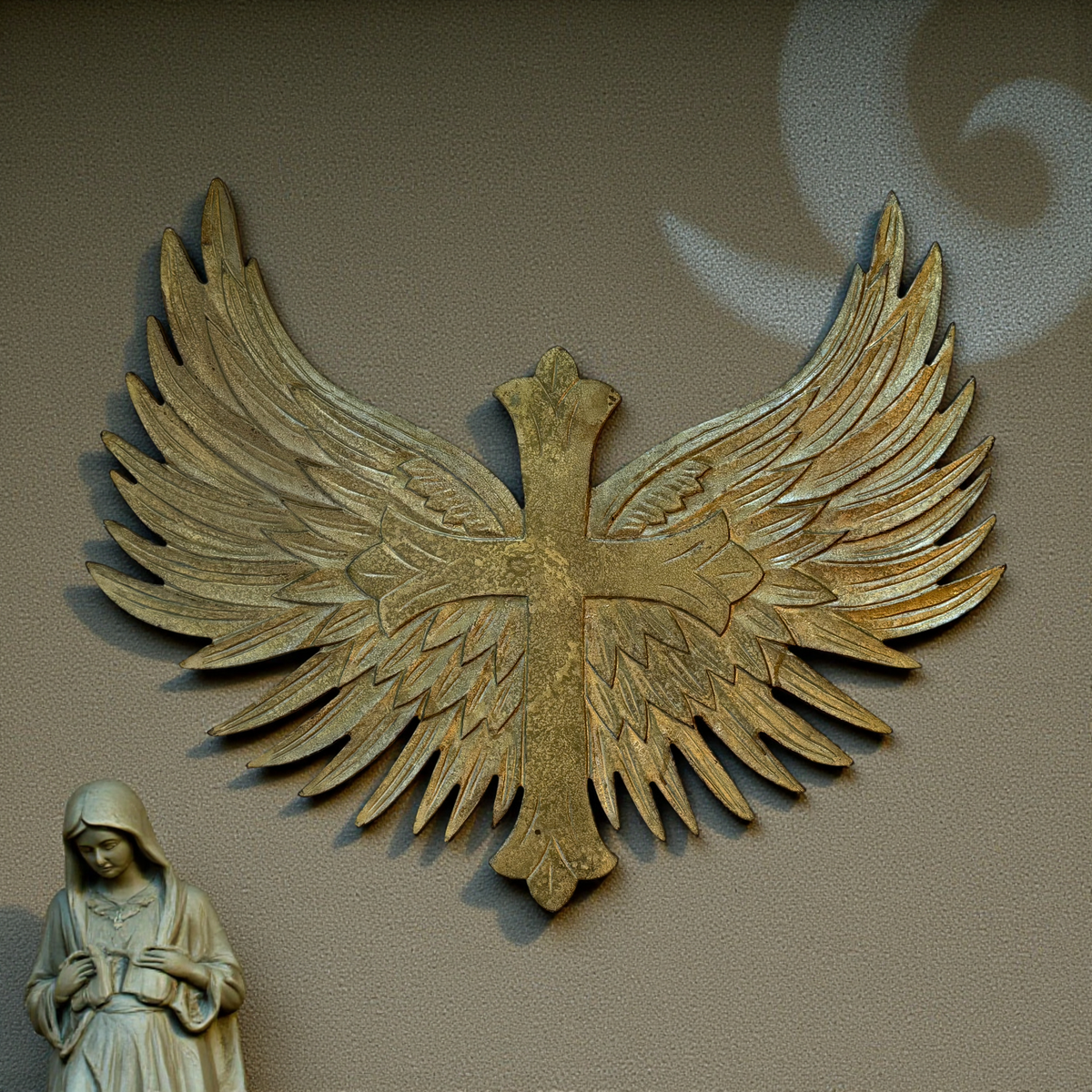 Gariel Angel Wings Wall Cross, Antique Gold
