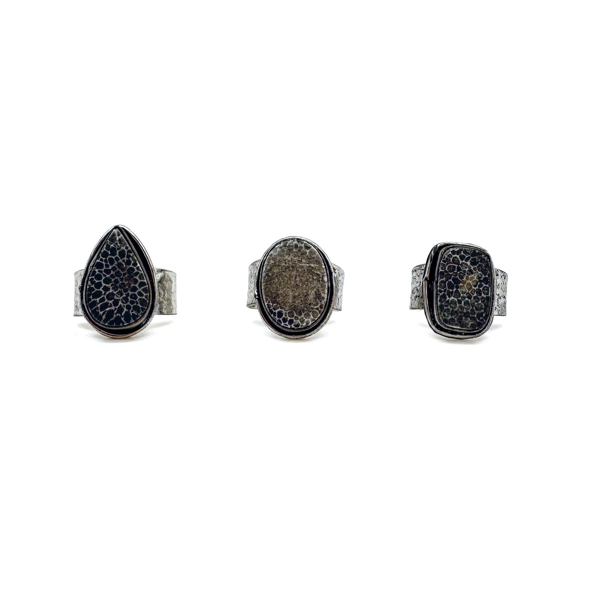 Handcrafted Semiprecious Stone Ring - Black Fossil Coral