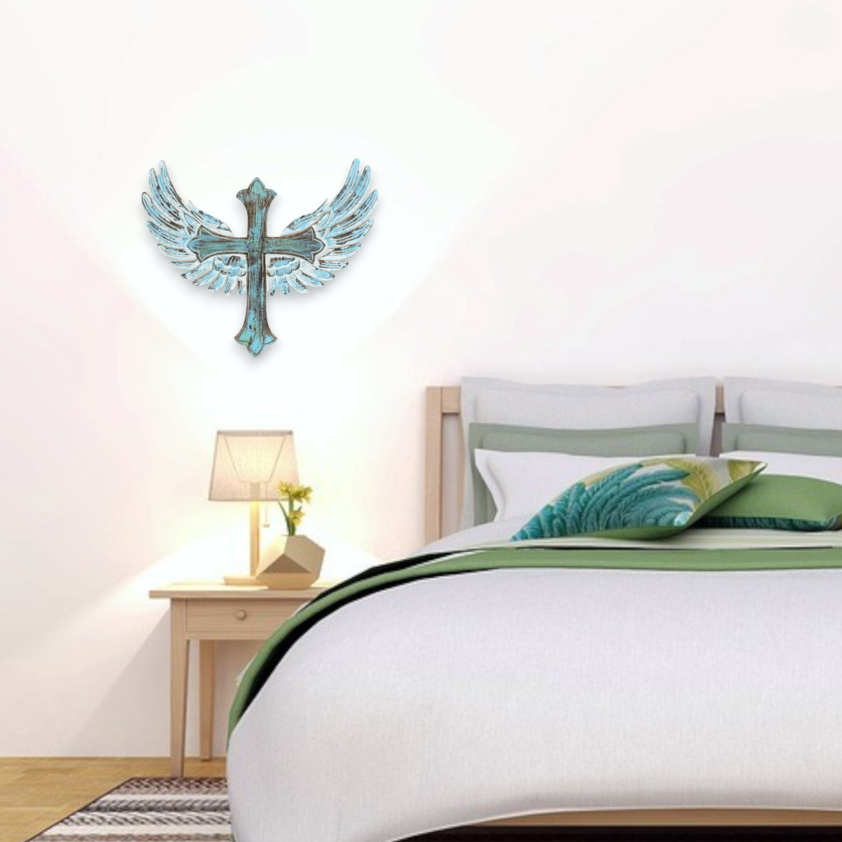 Uriel Carved Wood Cross with Angel Wings Wall Decor