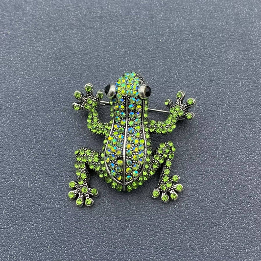 Rhinestone Frog Brooch