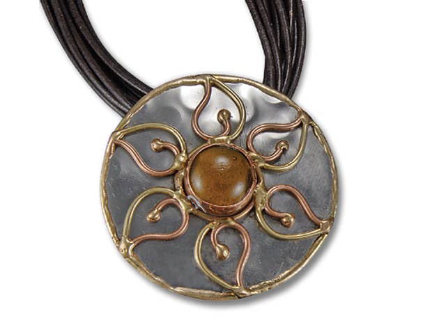 Handmade Mixed Metal Spiral Circle Necklace