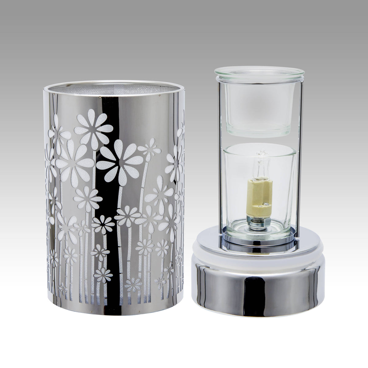 7" Touch Lamp - Wax Warmer- Oil Burner - Silver Garden