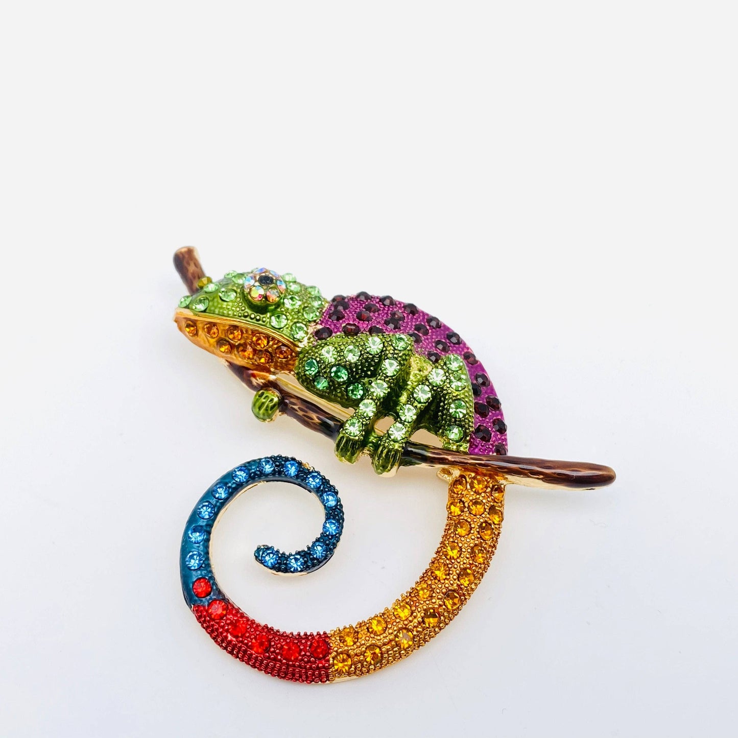 Colorful Rhinestone Chameleon Lizard Brooch