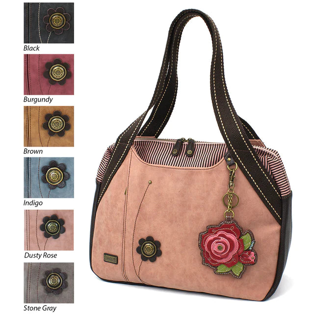 CHALA Burgundy Bowling Bag with Red Rose Handbag Purse