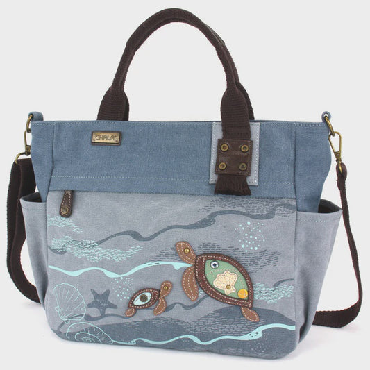 CHALA CANVAS PRINT POCKET TOTE - TURTLES