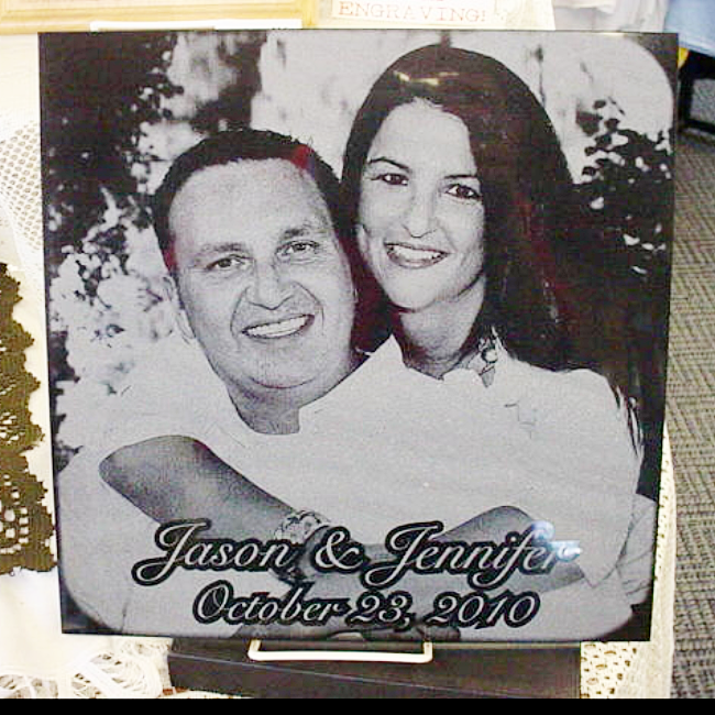 Marble Wedding Photo Tile - Enchanted Memories, Custom Engraving & Unique Gifts