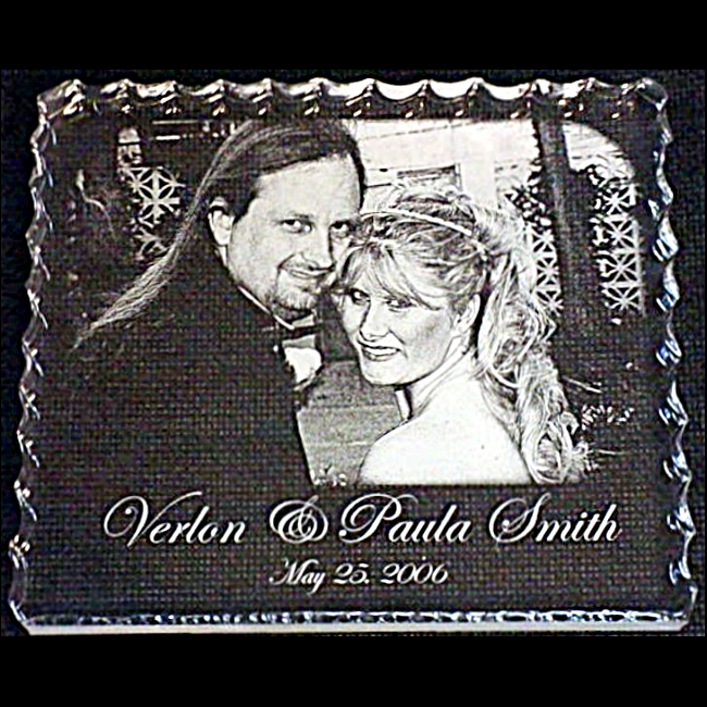 Wedding Photo Engraved Cracked Ice Plaque - Enchanted Memories, Custom Engraving & Unique Gifts