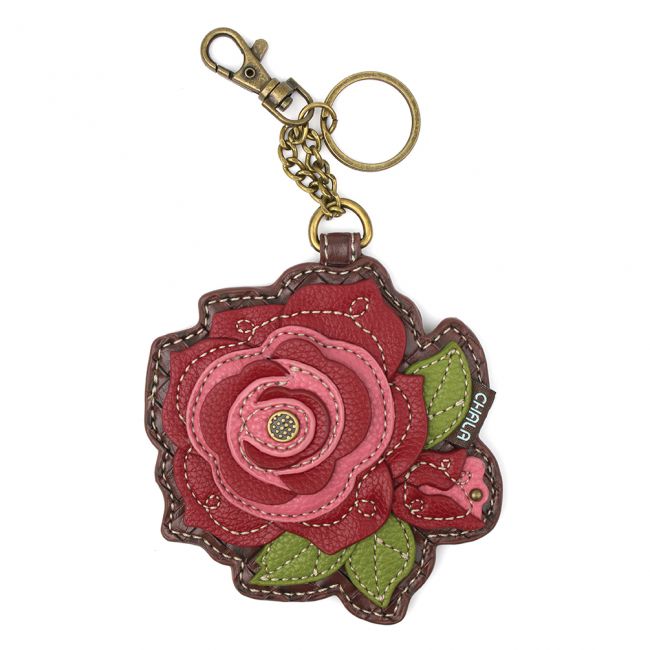 CHALA Red Rose Key Fob, Coin Purse, Purse Charm - Enchanted Memories, Custom Engraving & Unique Gifts