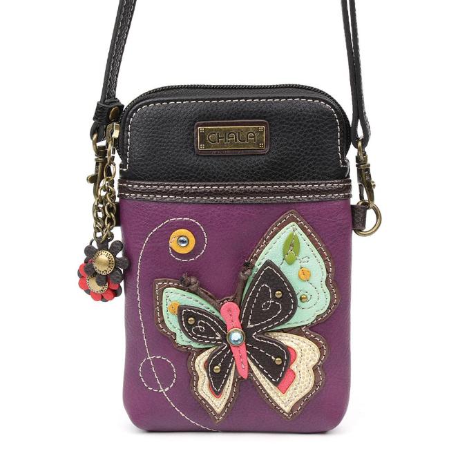 CHALA Crossbody Cell Phone Case - Purple Butterfly - Enchanted Memories, Custom Engraving & Unique Gifts