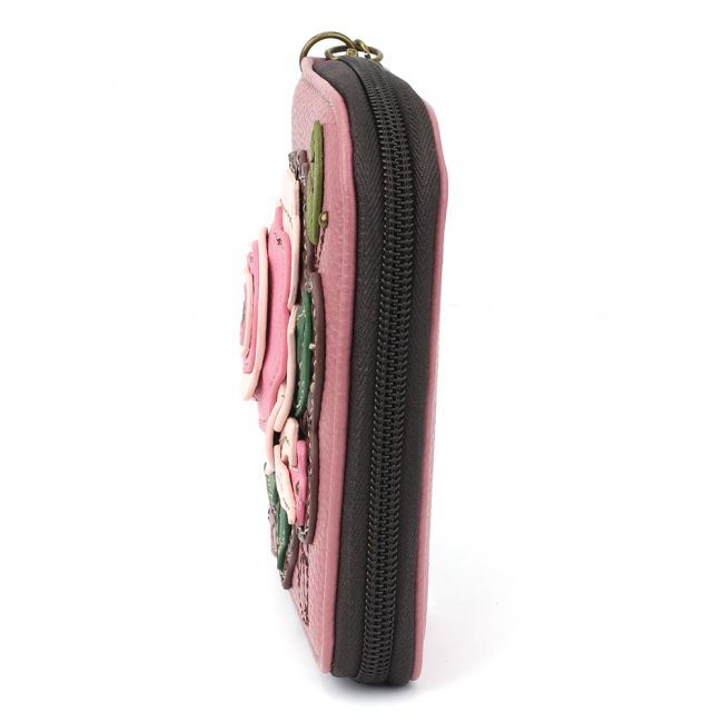 Leather Zip Long Wallet Pink Rose Personalise Purse