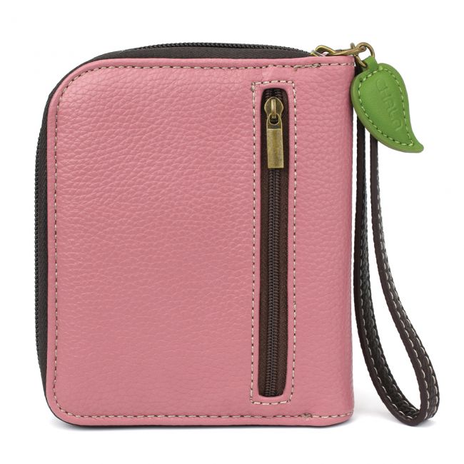 Leather Zip Long Wallet Pink Rose Personalise Purse
