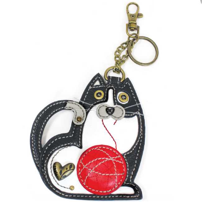 CHALA Tuxedo Cat Key Fob, Coin Purse, Purse Charm - Enchanted Memories, Custom Engraving & Unique Gifts