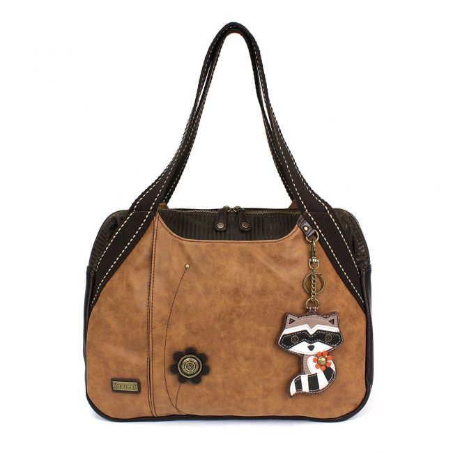 CHALA Bowling Bag Brown with Raccoon Keyfob Purse Handbag
