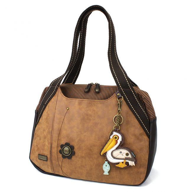 Chala Bowling Bag Handbag Purse Brown with Pelican Purse Charm