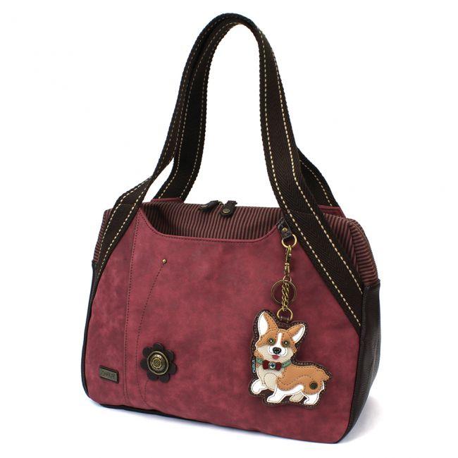 CHALA Bowling Bag Handbag Burgundy Corgi Dog Purse Animal Themed