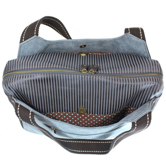 CHALA Bowling Bag Handbag Purse Inside Top Indigo Blue Paw Print Animal Themed Shoulder Bag