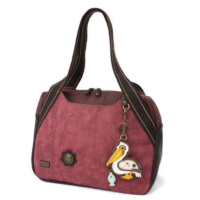CHALA Bowling Bag Handbag Purse Burgundy with Pelican