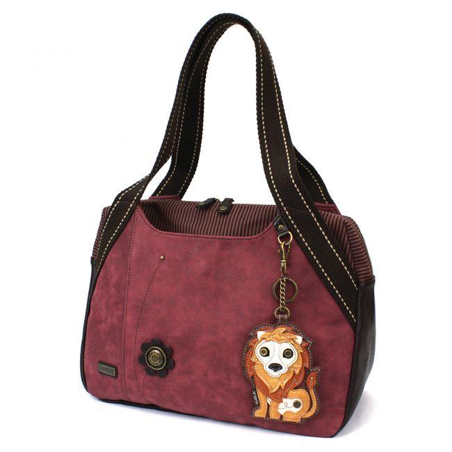 CHALA Bowling Bag Lion Handbag Animal Theme Purse Burgundy