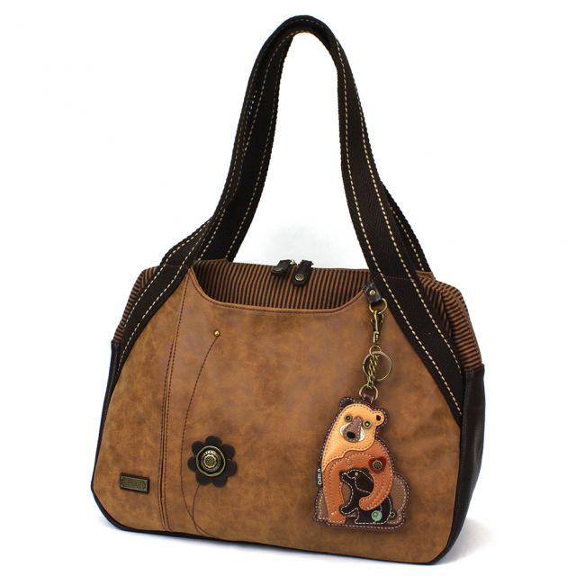 CHALA Bowling Bag Momma Bear with Cub Brown Handbag Purse