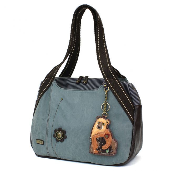 CHALA Bowling Bag Momma Bear with Cub Indigo Blue Handbag Purse