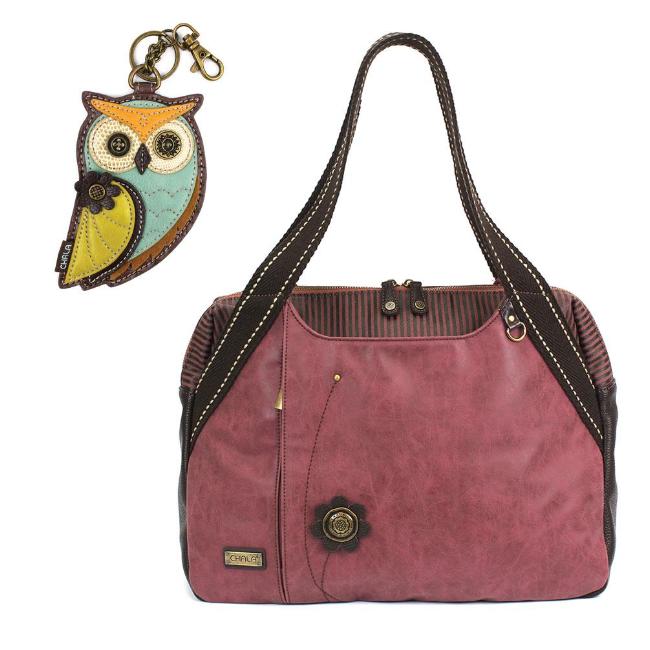 CHALA Bowling Bag Owl Handbag Animal Theme Owl Purse Burgundy