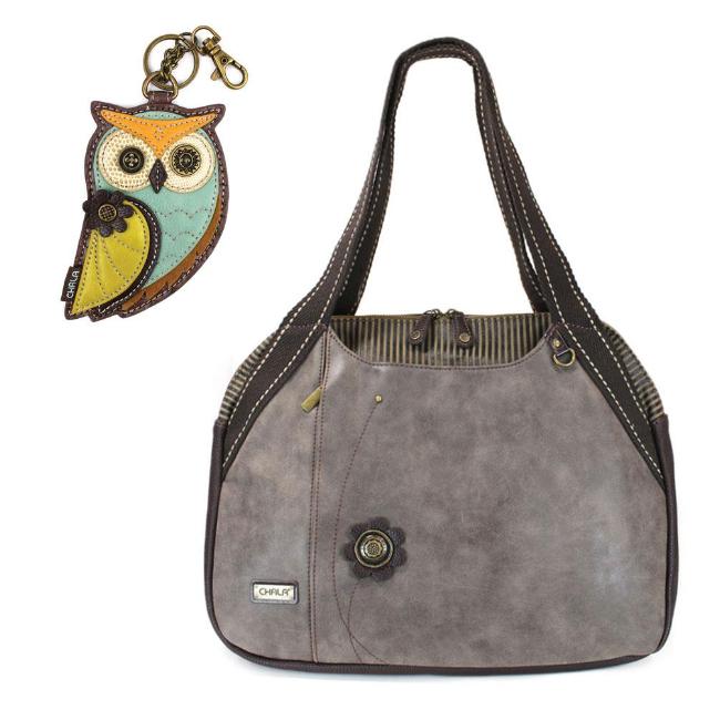 CHALA Bowling Bag Owl Handbag Animal Theme Owl Purse Stone Gray
