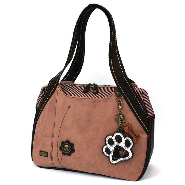 CHALA Bowling Bag Paw Print Dog Handbag Animal Theme Purse Dusty Rose
